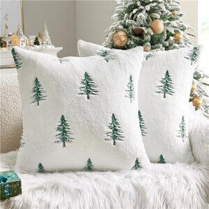 Christmas Decorative Pillow Covers Set of 2 Faux Fur Throw Pillows with